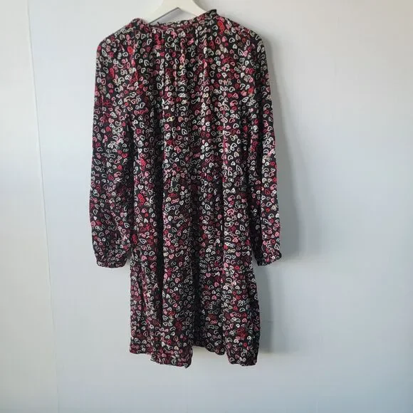 Loft women's Heart print Tie Neck Swing‎ Dress size M long sleeve mini - Picture 2 of 8